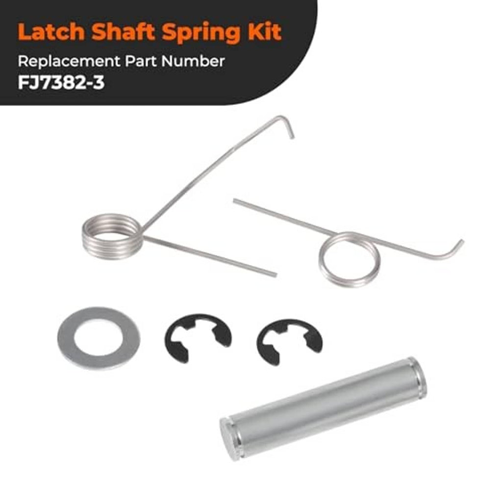 Latch shaft spring kit with steel latch rods, wire springs, and a bushing washer
