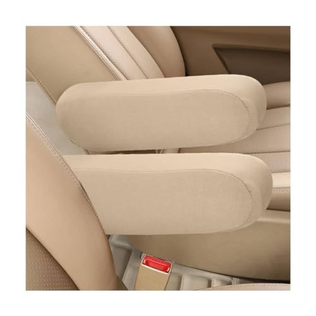 Beige padded front seat armrest covers with curved oval shape