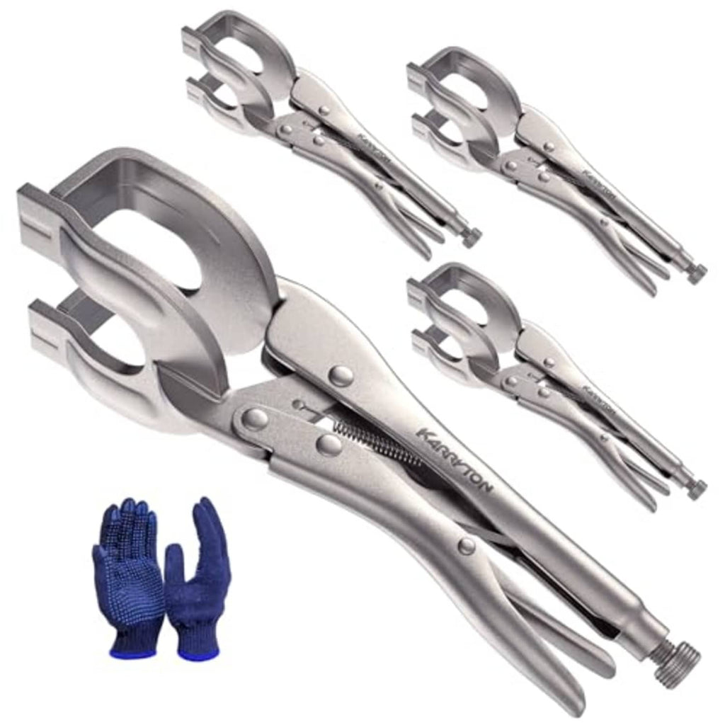 KARRYTON 4-piece U-shaped locking pliers set with protective gloves, silver metal
