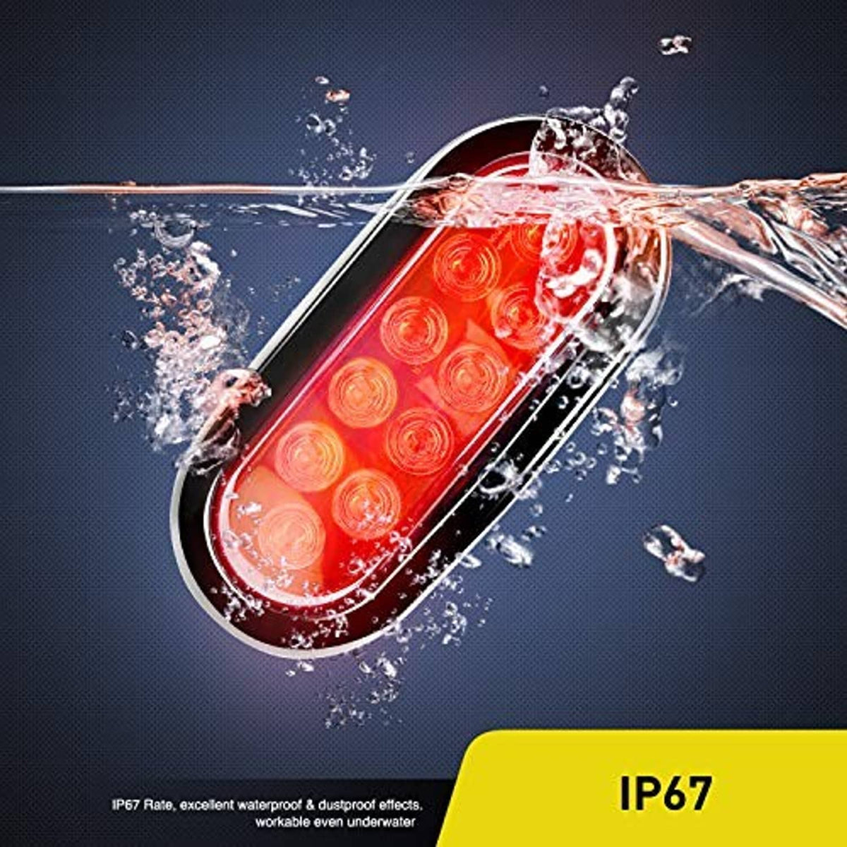 Weatherproof oval red LED tail light with water splash, IP67