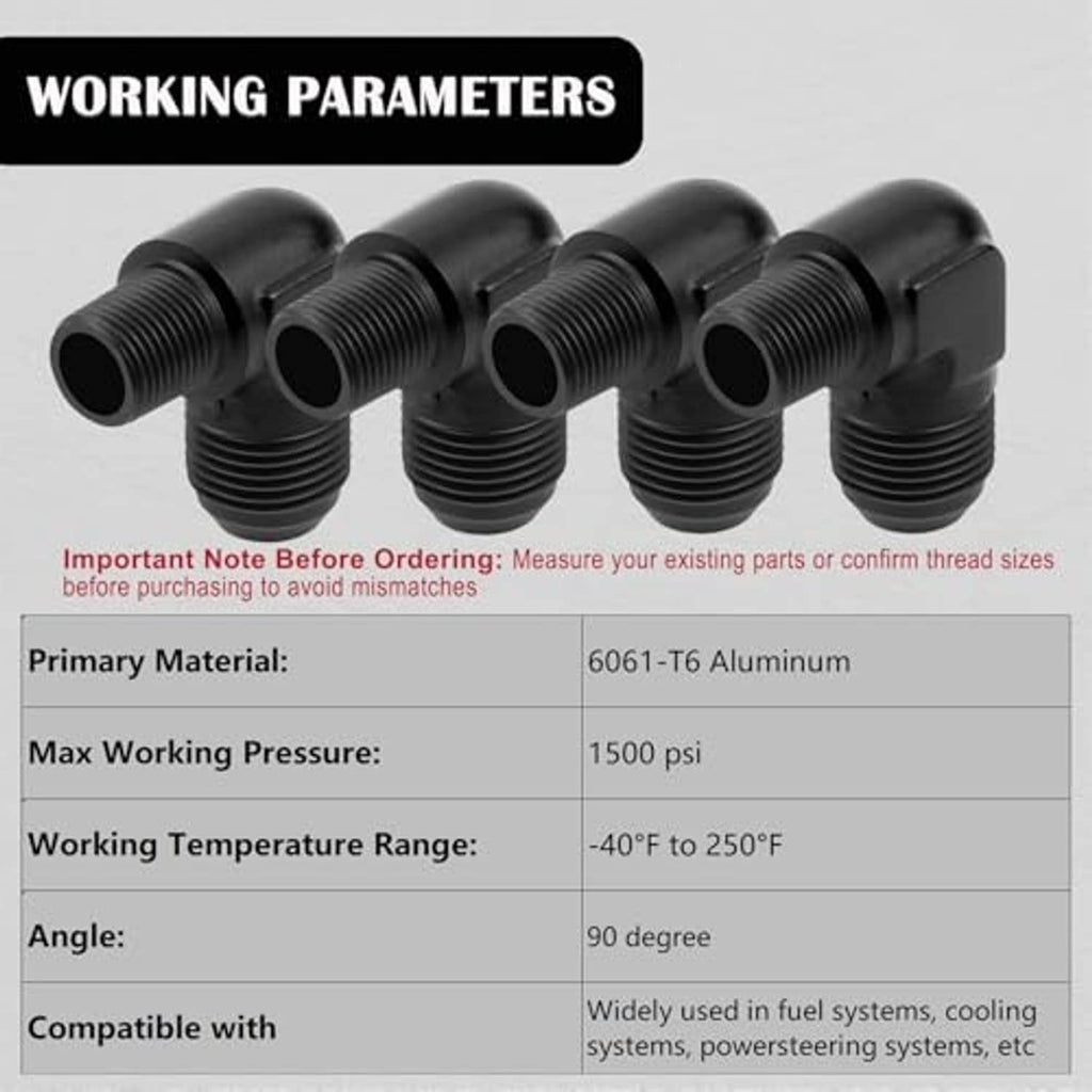Set of black 90-degree elbow male fitting connectors with external male threads