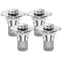 Bathroom sink drain strainer set of 4 with chrome pop-up caps and mesh baskets