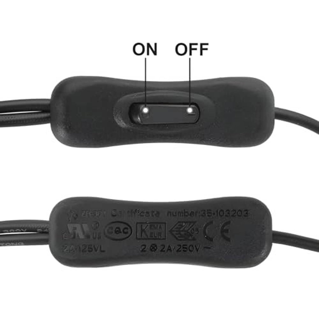 Inline ON/OFF switch module for USB fan power adapter in black sleeved casing