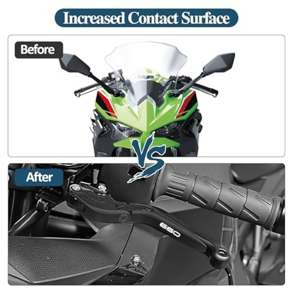 Motorcycle brake and clutch lever set on handlebar with contact surface comparison.