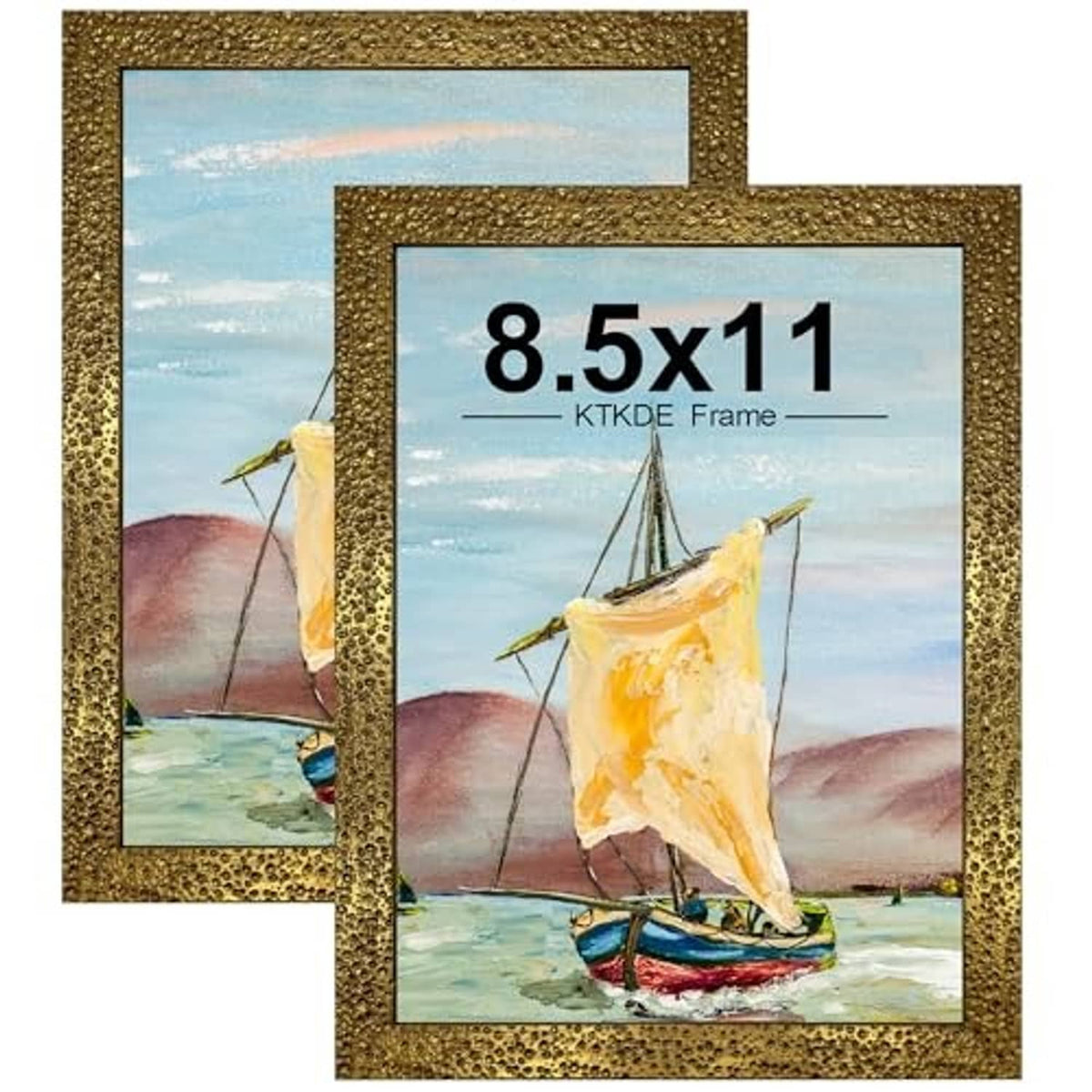 Ornate vintage gold 8.5x11 photo frames, set of 2, front view