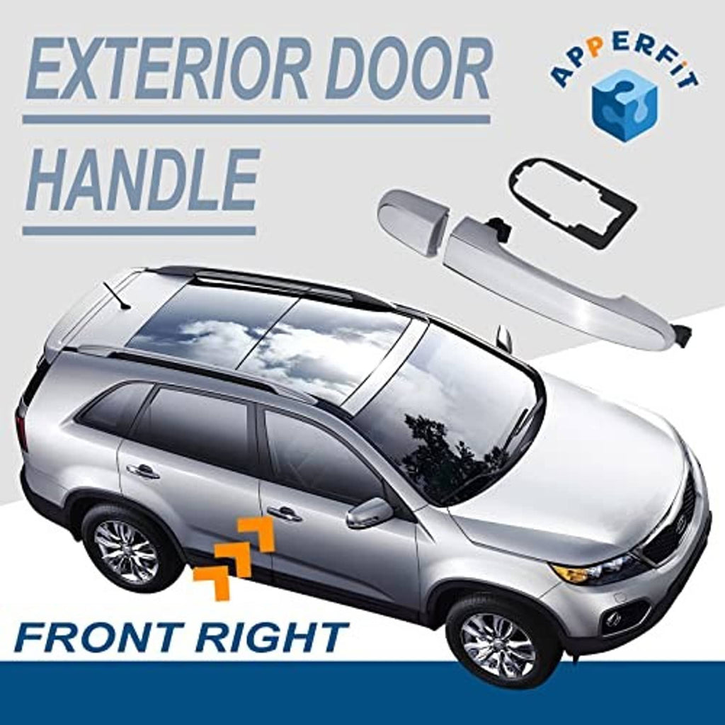 Front right chrome exterior door handle with black gasket and mounting insert