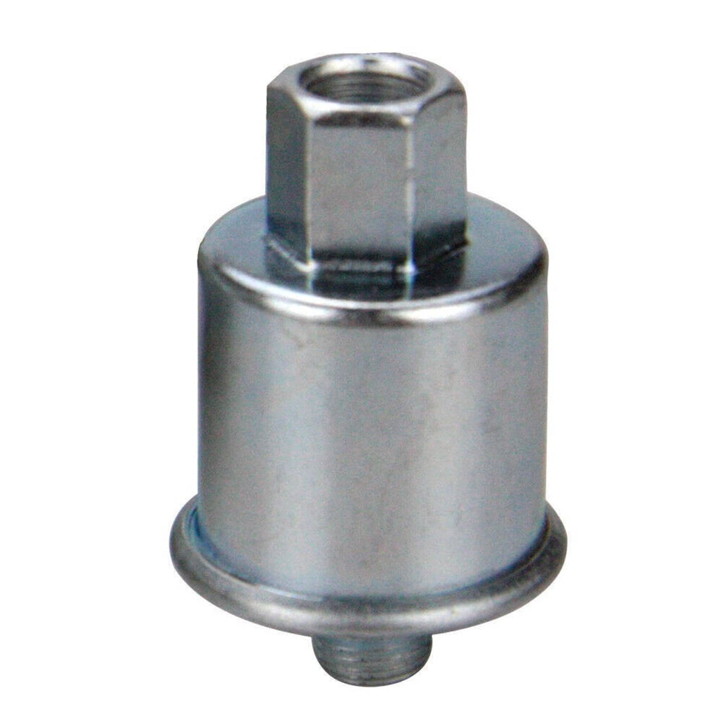 Electric fuel pump body with threaded top inlet and round metal housing