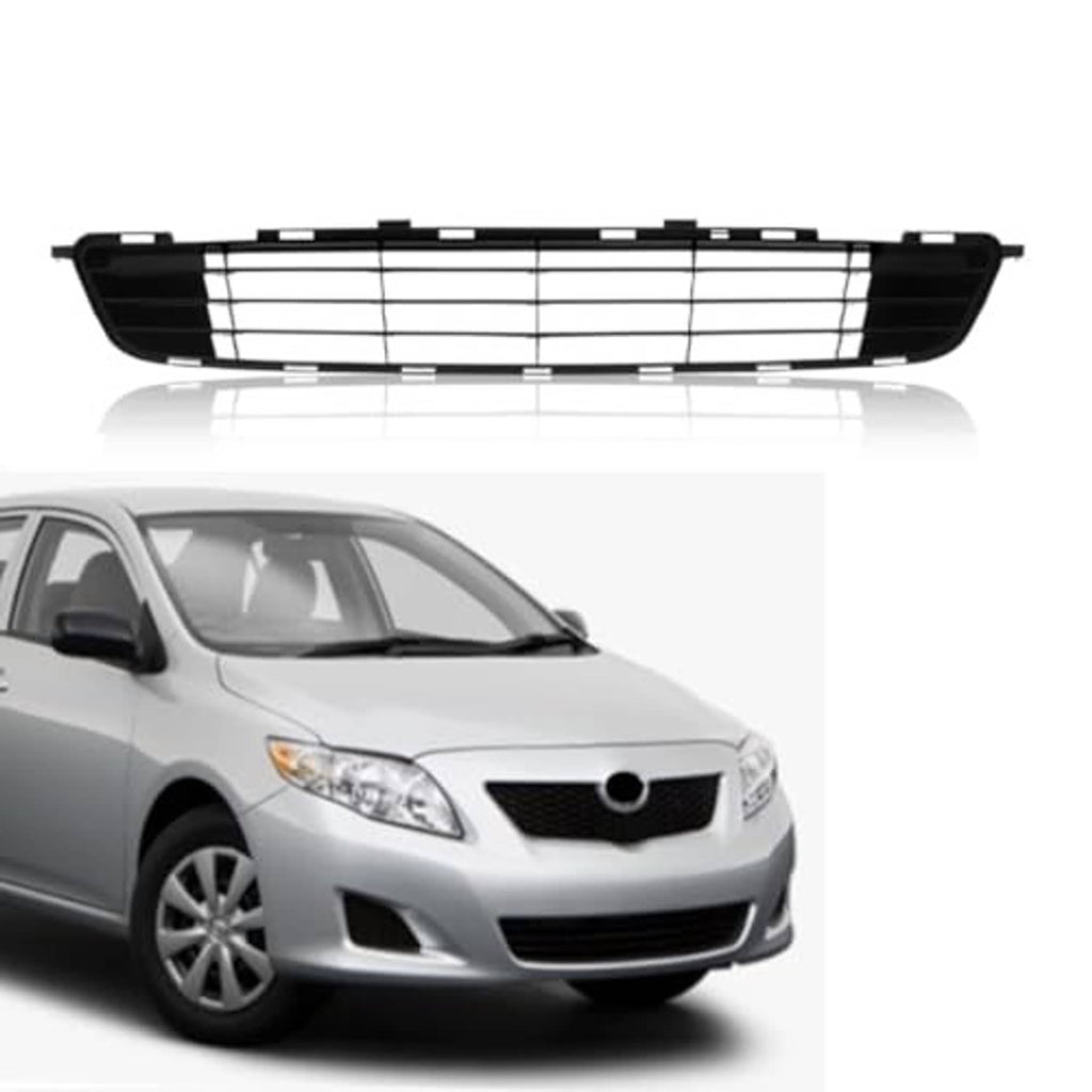Front bumper lower grille, black with horizontal bars and center circular opening