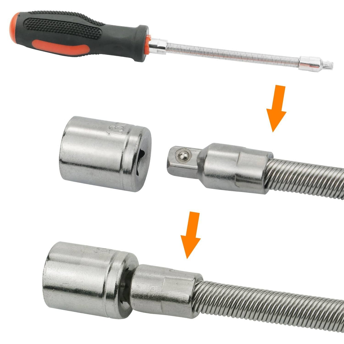 Socket wrench driver with chrome sockets and threaded extension rod for belt changes