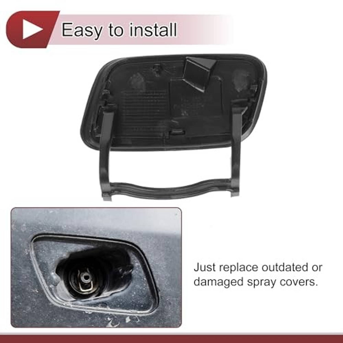 Black spray cover backing for headlight washer nozzle cap with mounting spot