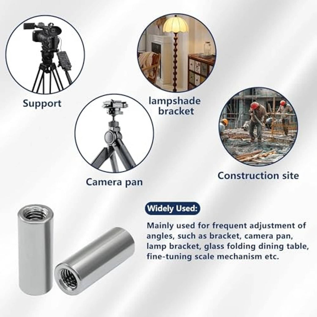 Two stainless steel M6 threaded coupling sleeves with matching internal threads