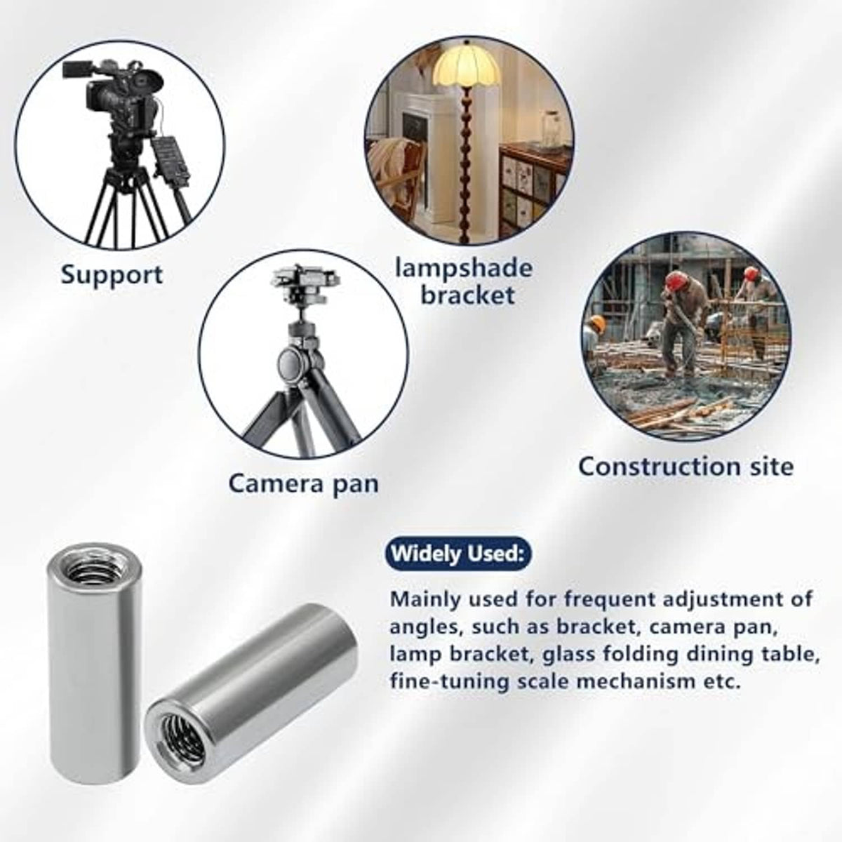 Two stainless steel M6 threaded coupling sleeves with matching internal threads