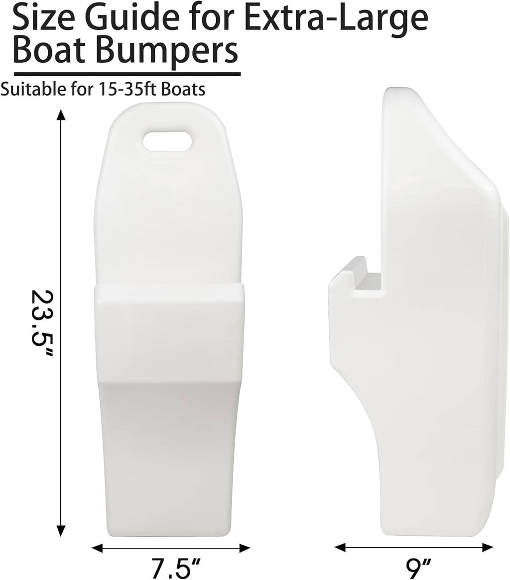 Extra-large white boat bumper fender with top hanging slot and side contour