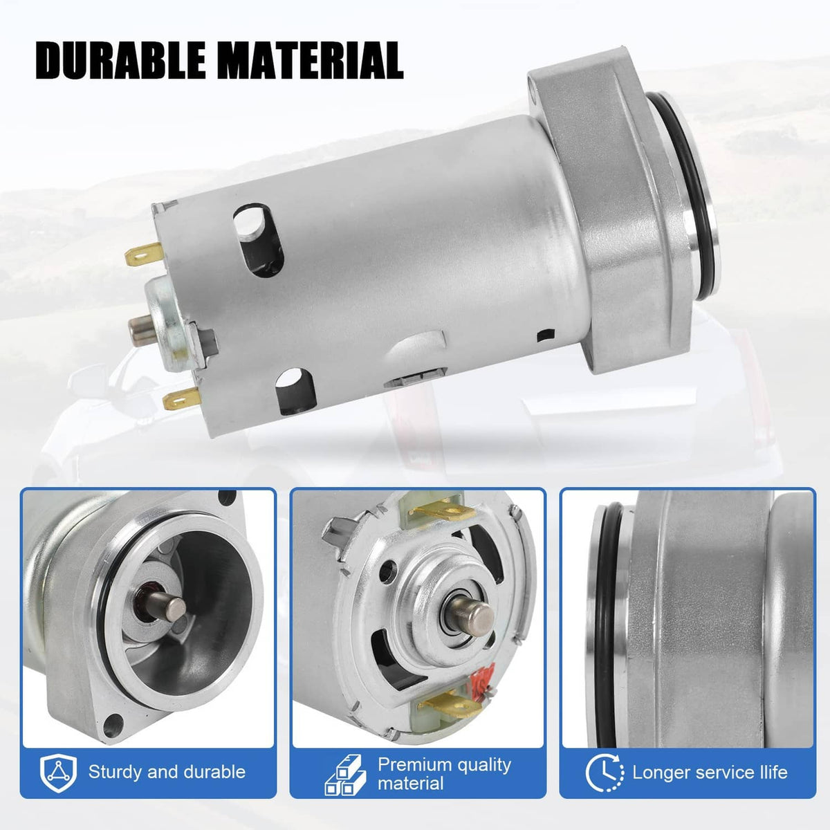 Hydraulic liftgate pump motor with bracket, metal housing and side mounting tabs