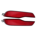 Red rear bumper reflector set with black mounting tabs, driver and passenger sides