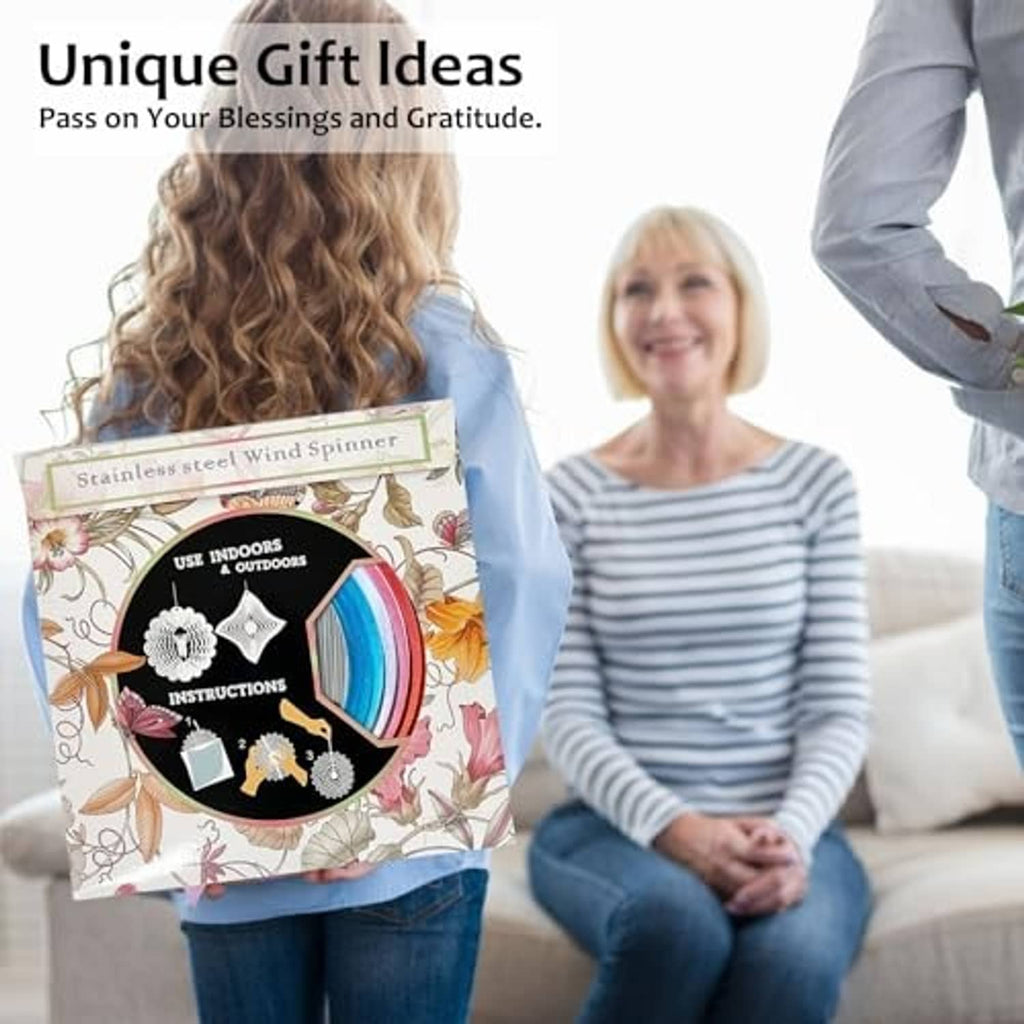 Wind spinner gift package featuring a rainbow butterfly teardrop spinner