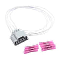 Headlight connector pigtail wiring harness with gray plug and white wire leads