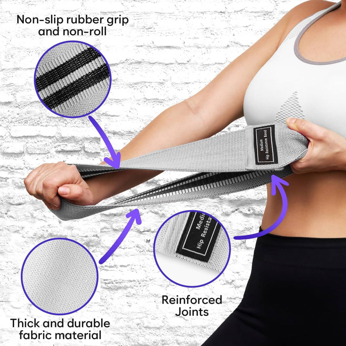 RivetOak Wide Fabric Resistance Bands for Working Out | 3 Strength Level Black