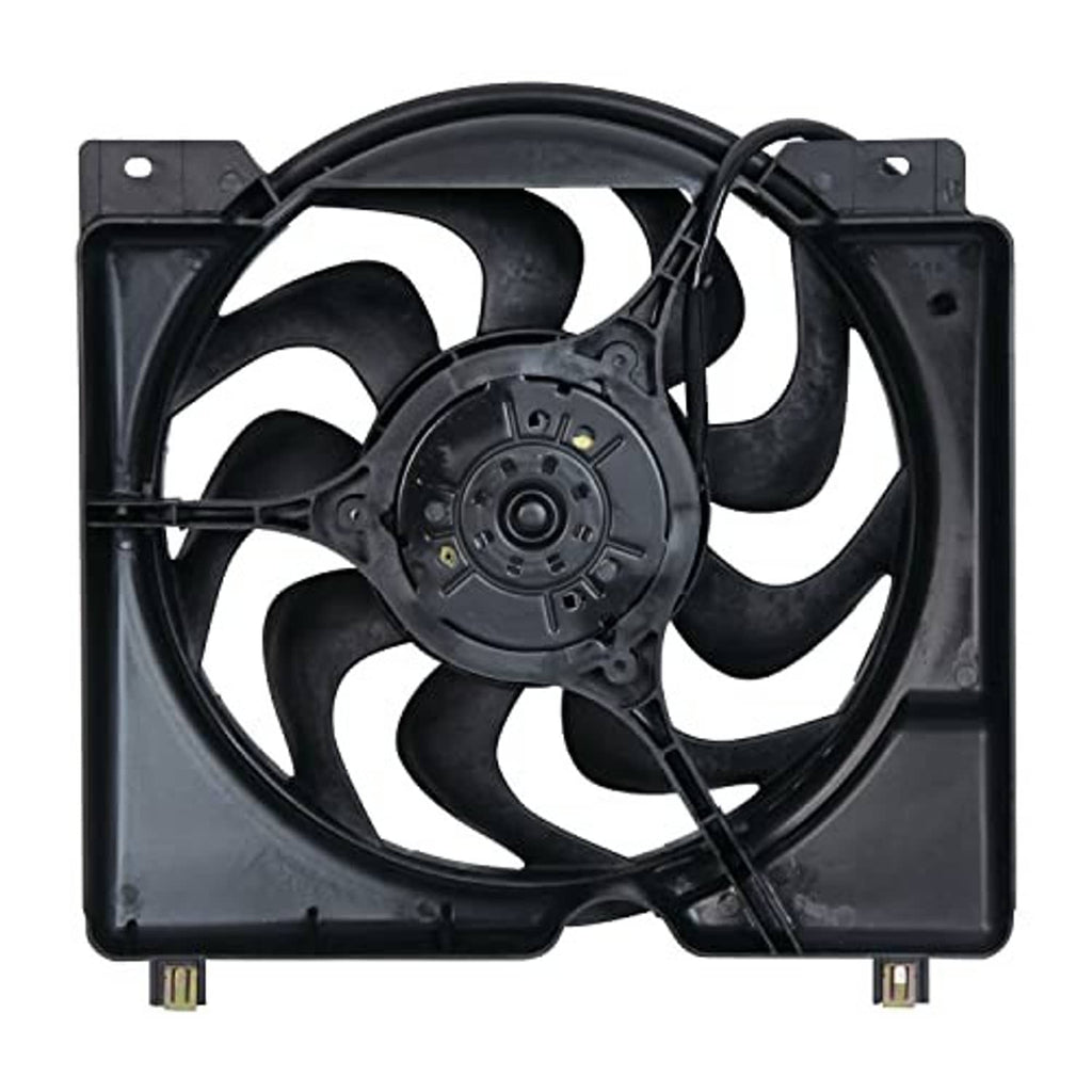 Cooling fan assembly with black motor hub and rear fan blades