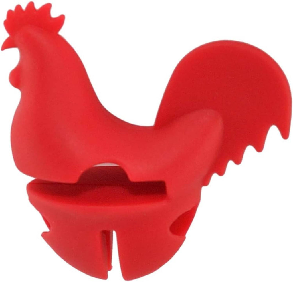 Red rooster-shaped spoon holder with clip for pots and pans