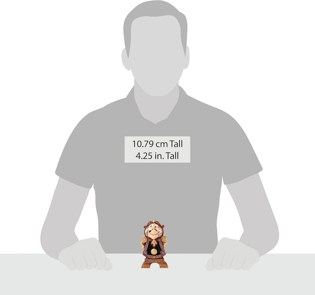Cogsworth figurine shown at 10.79 cm tall on a stand