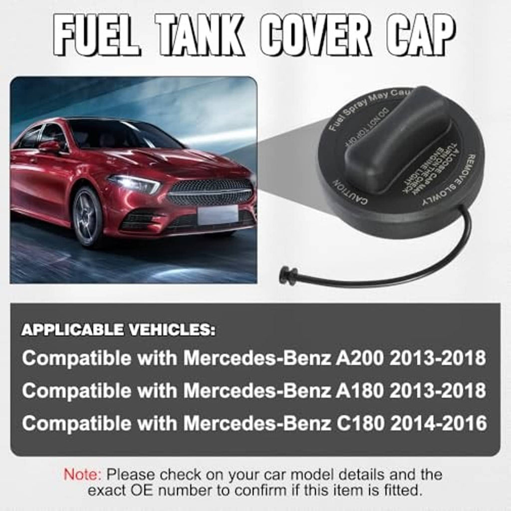 Fuel tank gas cap cover with attached tether cord, rounded black shape