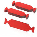 Red felt buffer tape strips stacked in three arrow-ended pieces
