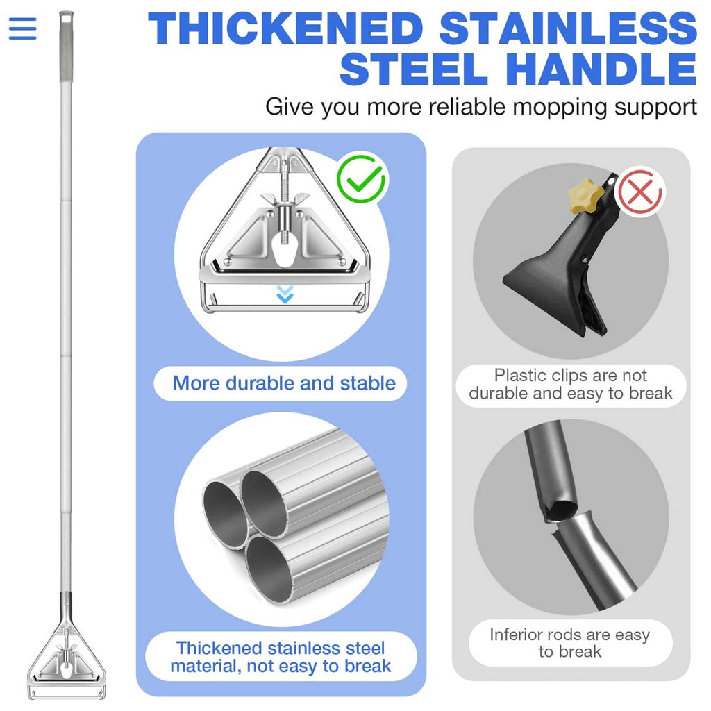 Thickened stainless steel mop handle with metal base for securing the mop head