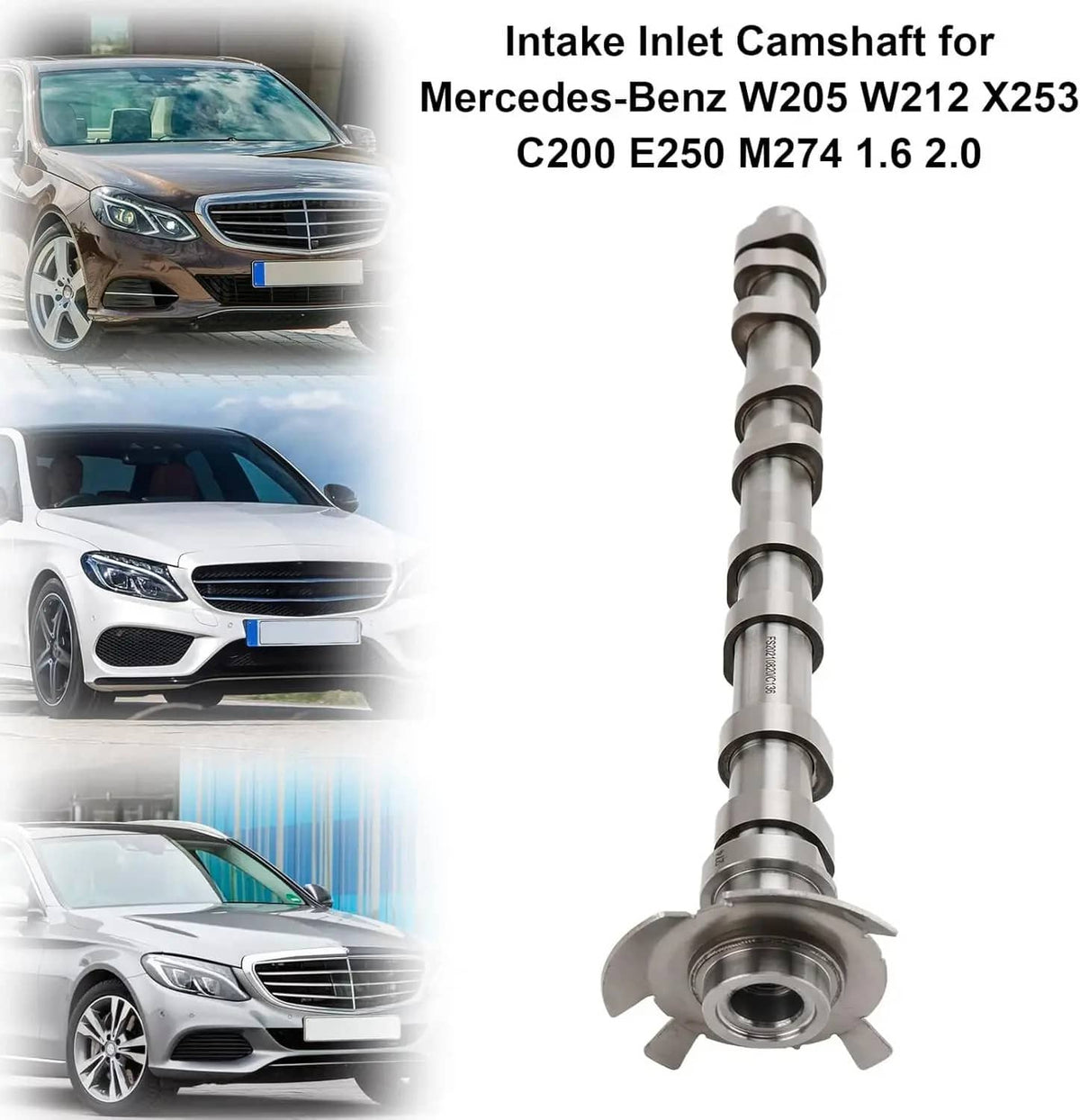 Intake camshaft assembly shown upright with flange and multiple bearing journals