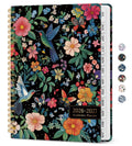 Floral hummingbird academic planner with spiral binding and elastic band