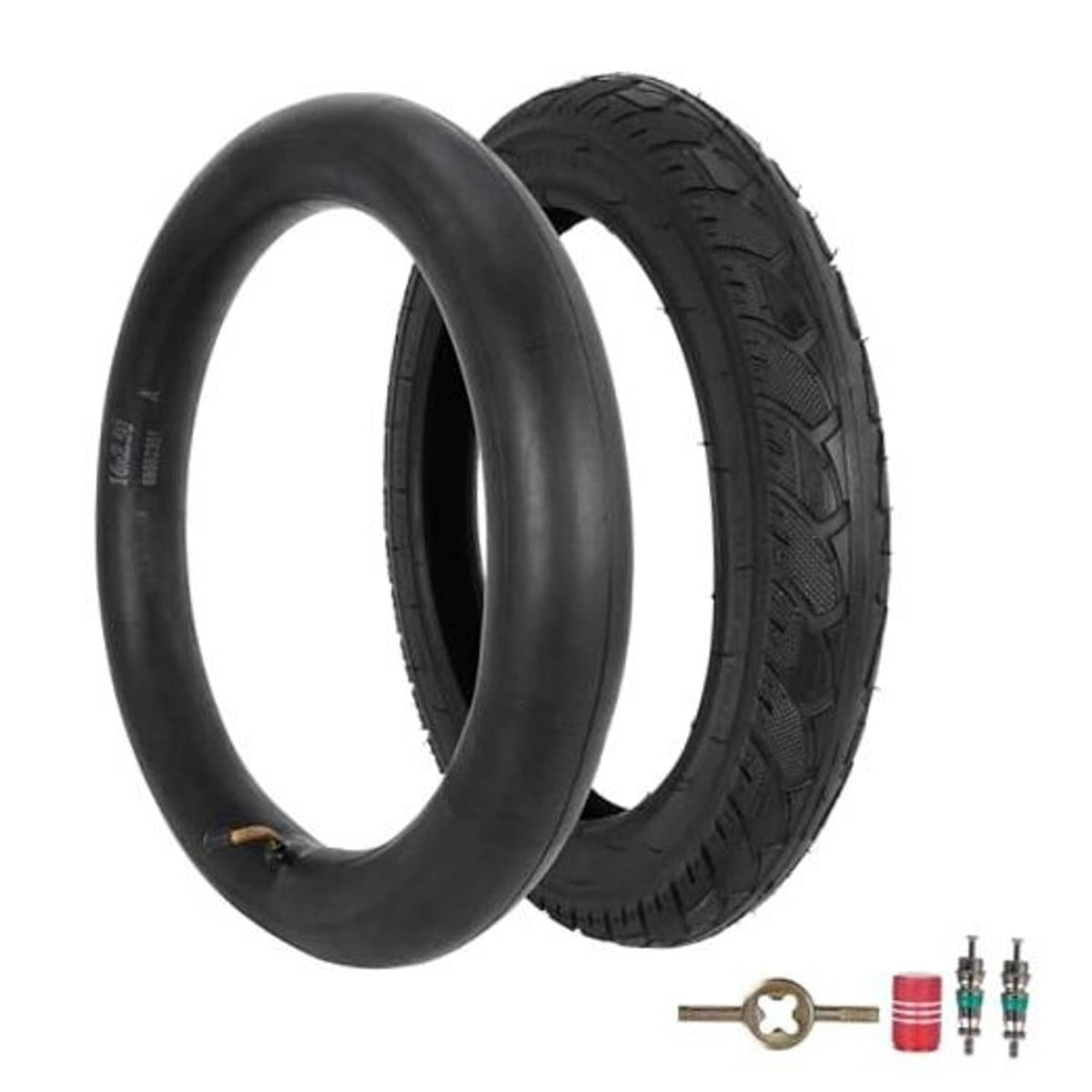 Black 16x2.50 scooter tire and inner tube set with two paired wheels