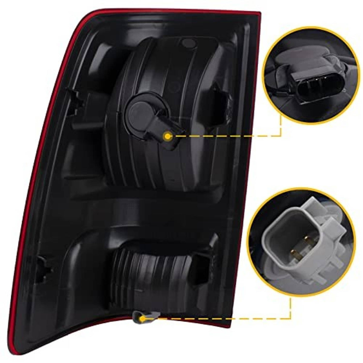 Right tail light housing underside with mounting points and wiring connector ports