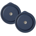 Dark blue round replacement lid pair with central date knob for 4-cup containers