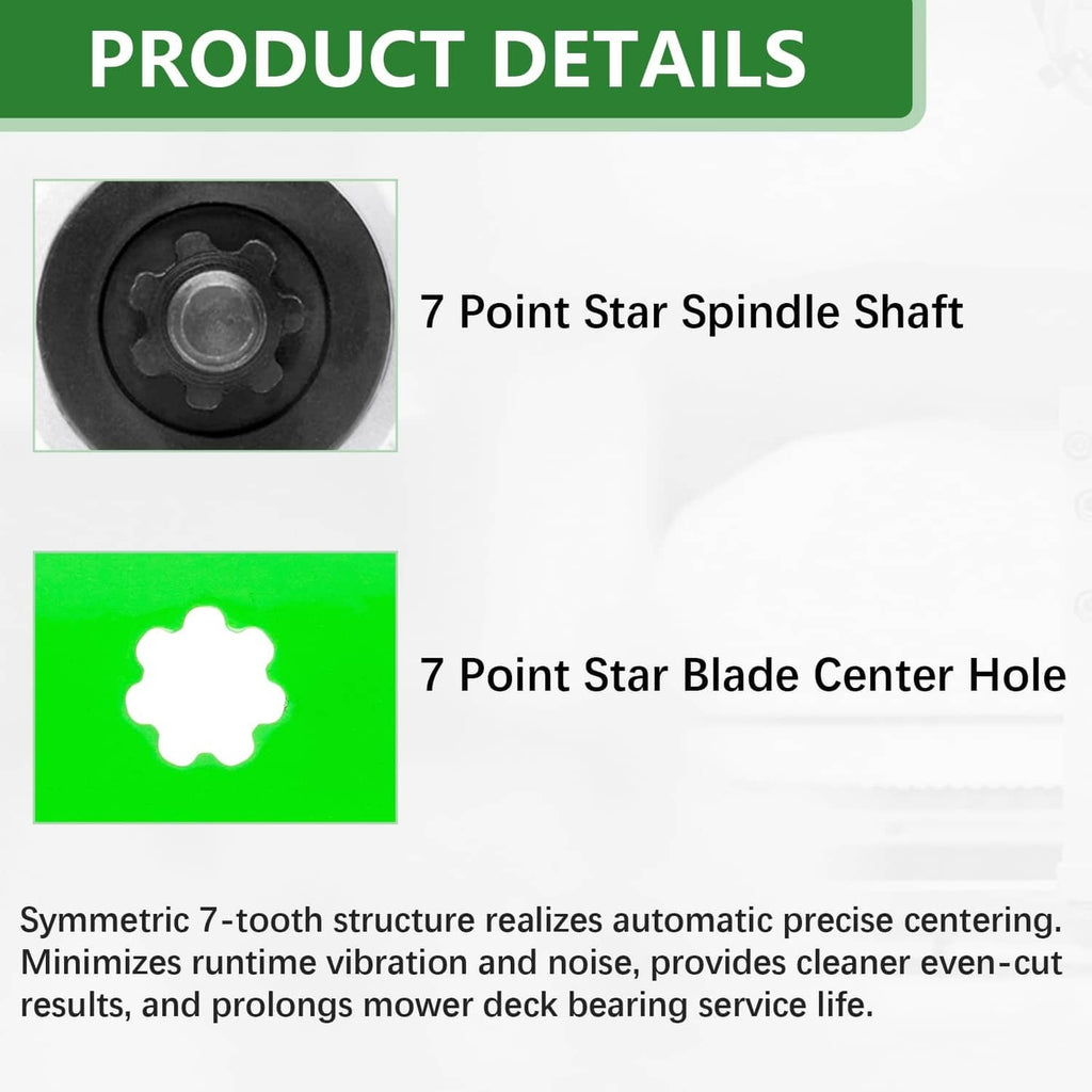 7-point star spindle shaft and blade center hole detail for lawn mower kit