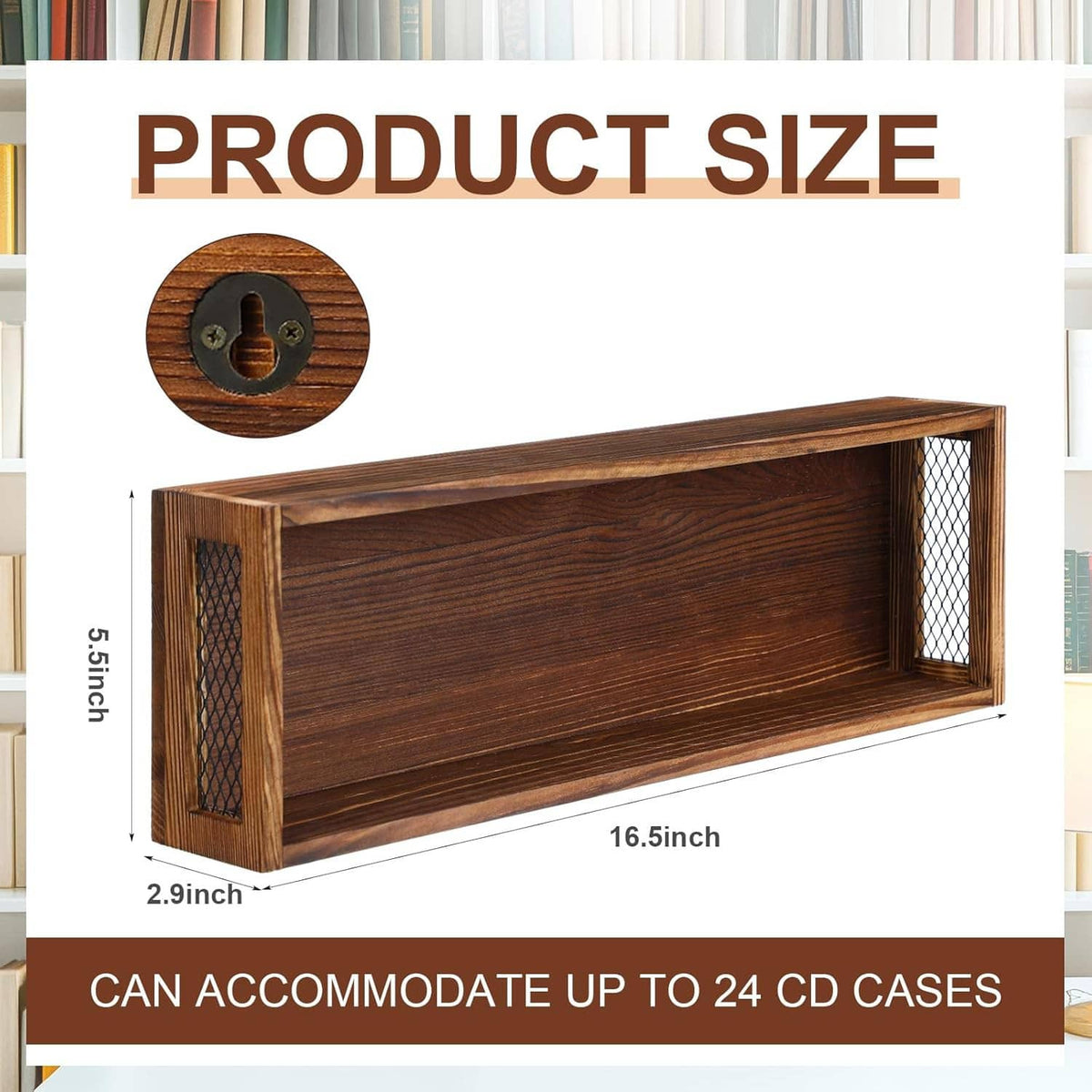 Wooden cassette tape storage cabinet with wire mesh side panels