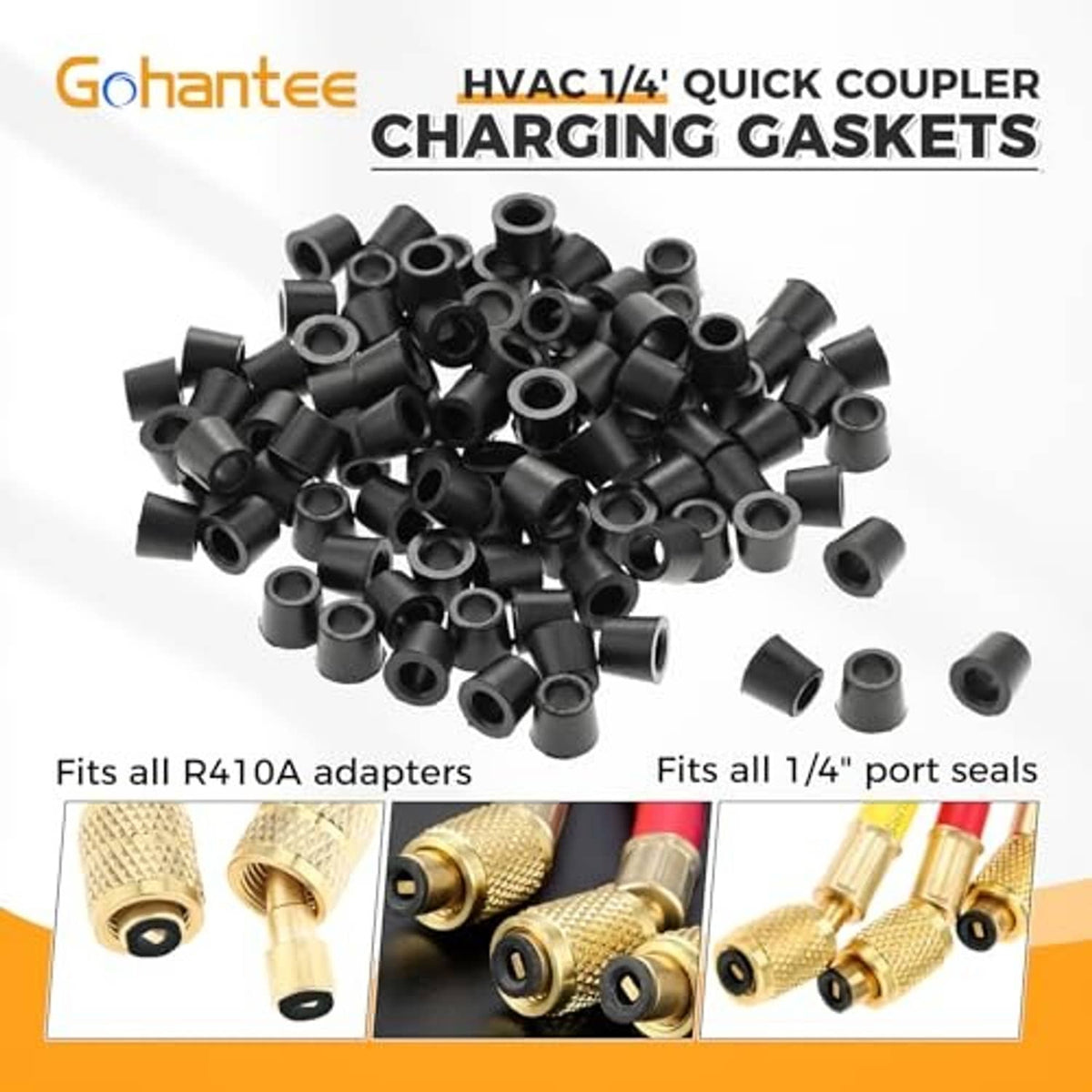 Black rubber conical quick coupler charging gaskets, bulk set with open centers
