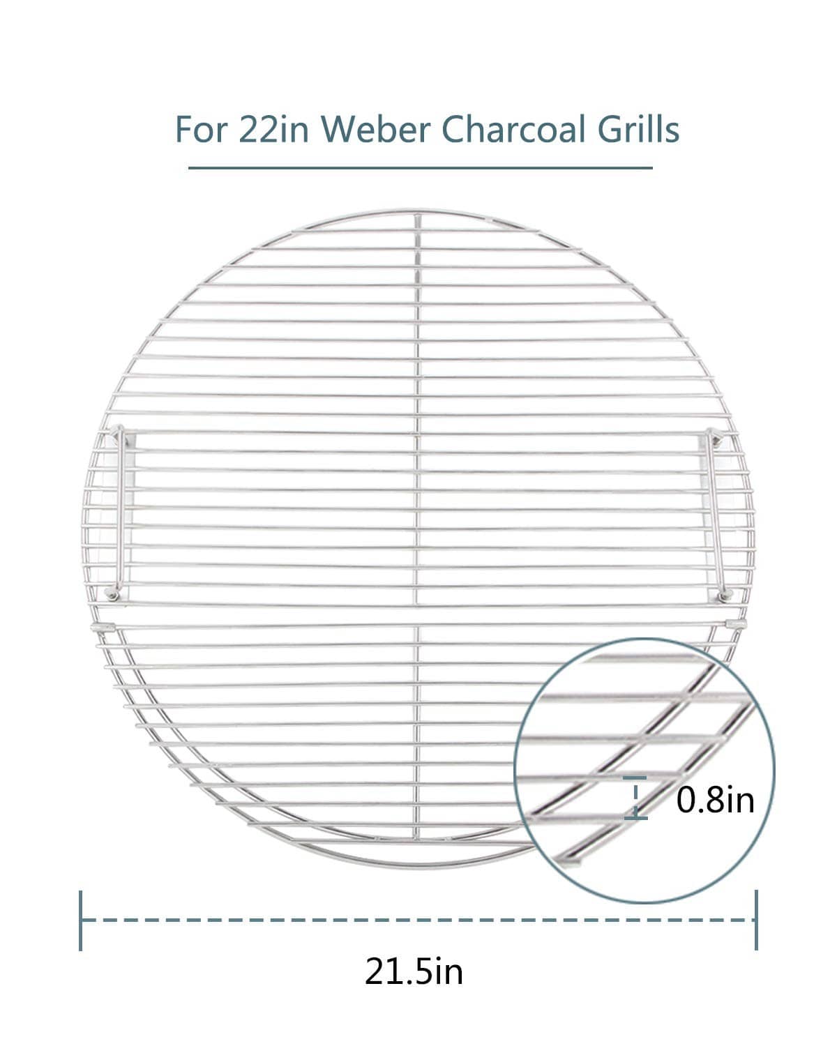 Round stainless steel wire cooking grate with hinged sections and side supports