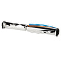 Upright vacuum brush roll with blue bristles and silver cylindrical housing