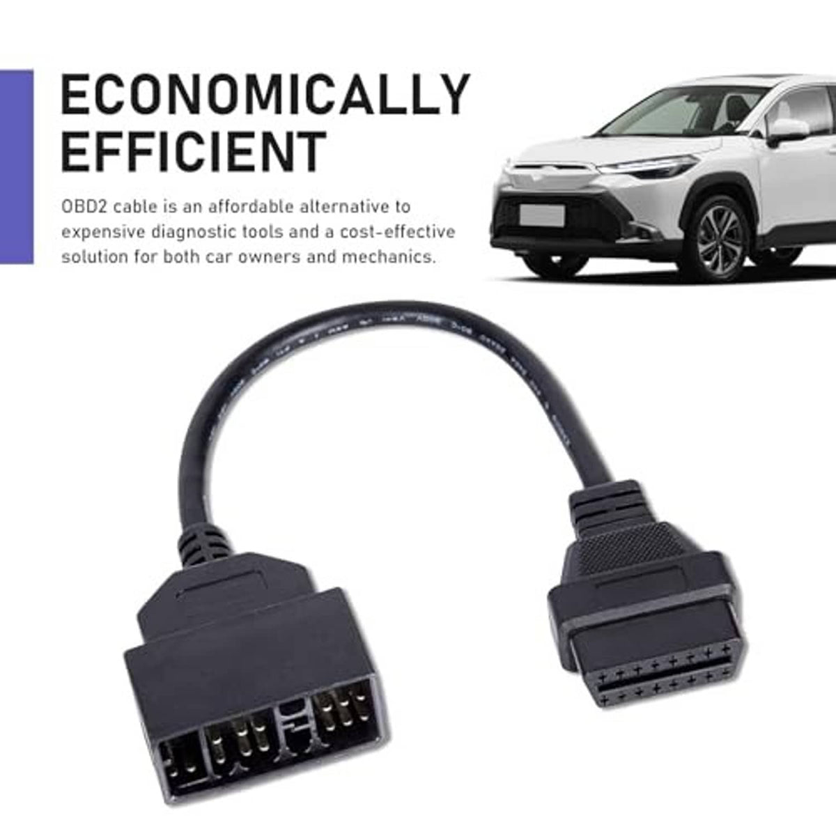 OBD diagnostic adapter cable with both black connector ends and cable loop