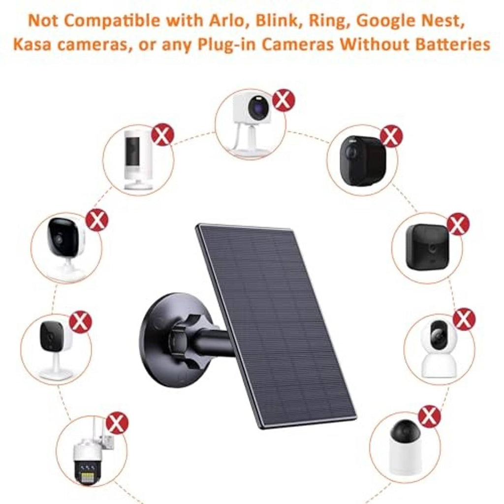 Black solar panel with circular wall mount and attached charging cable