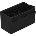 Small black felt purse organizer insert with stitched dividers and multiple interior sections