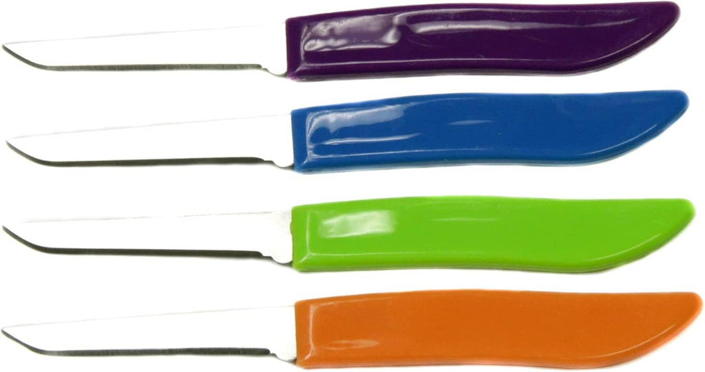 Paring knife set of four with colorful handles and silver blades