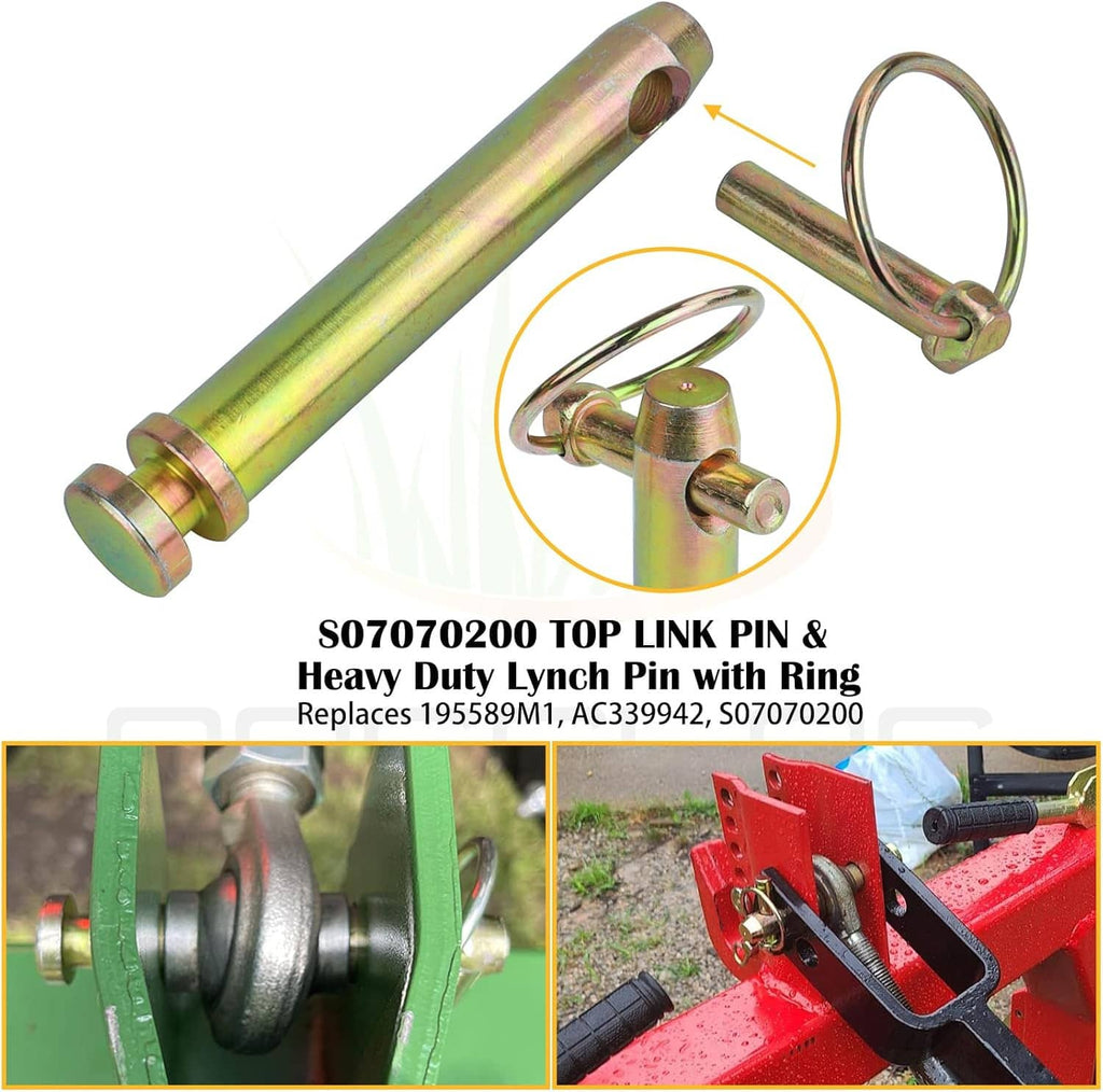 Top link pin and heavy-duty lync pin with ring for quick hitch bushing adapter