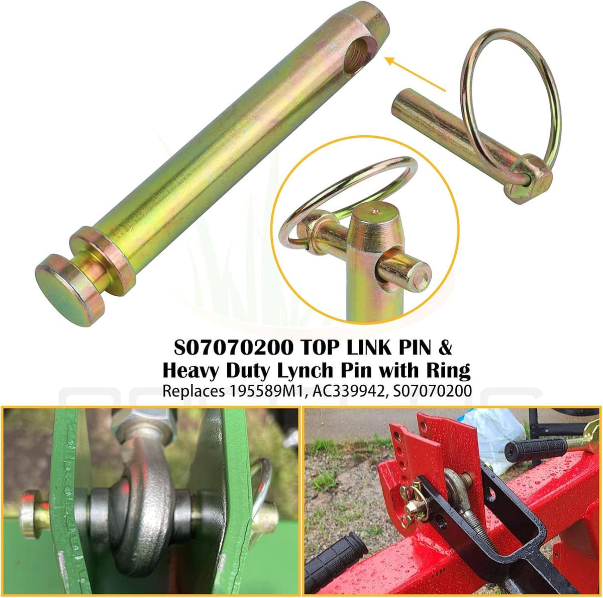 Top link pin and heavy-duty lync pin with ring for quick hitch bushing adapter