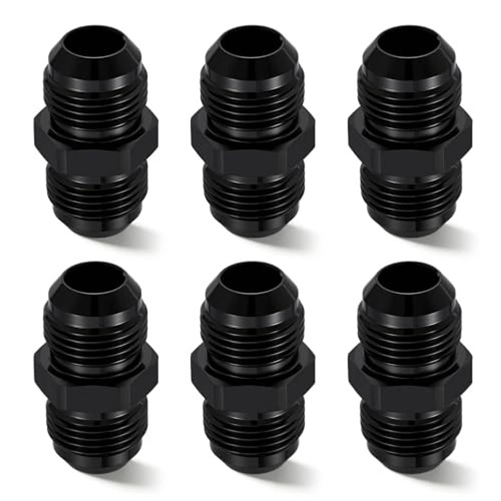 Black AN flare union straight fuel hose adapter fitting, male-to-male threaded ends