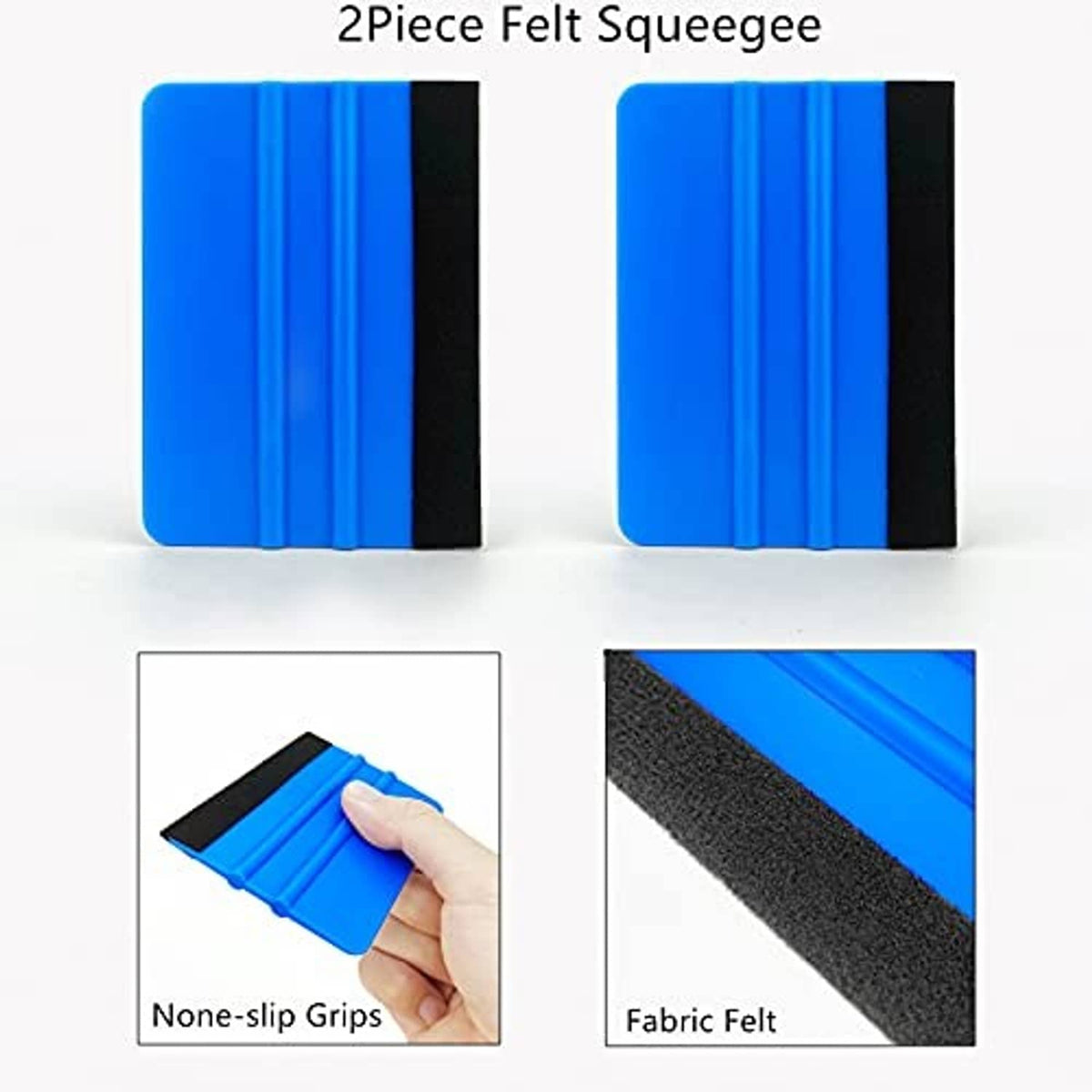 Felt window film squeegee pair with anti-slip grips and gray felt edges