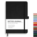 Black A5 bullet dotted journal notebook with elastic closure band and ribbon bookmarks