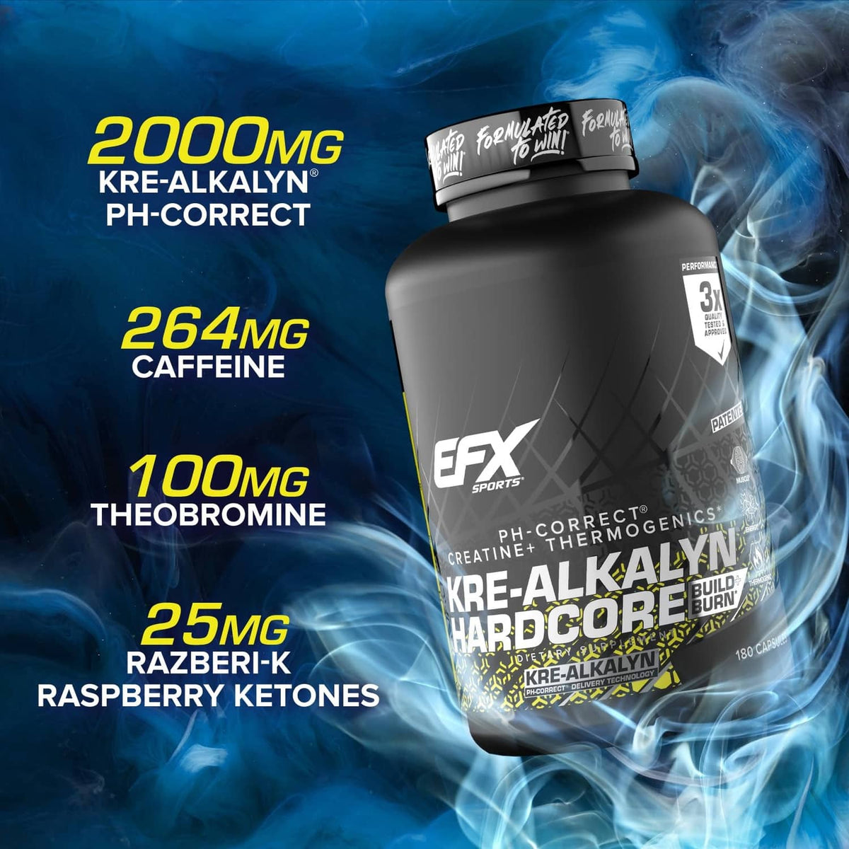 EFX Kre-Alkalyn Hardcore bottle with label and 3x mark on upper right