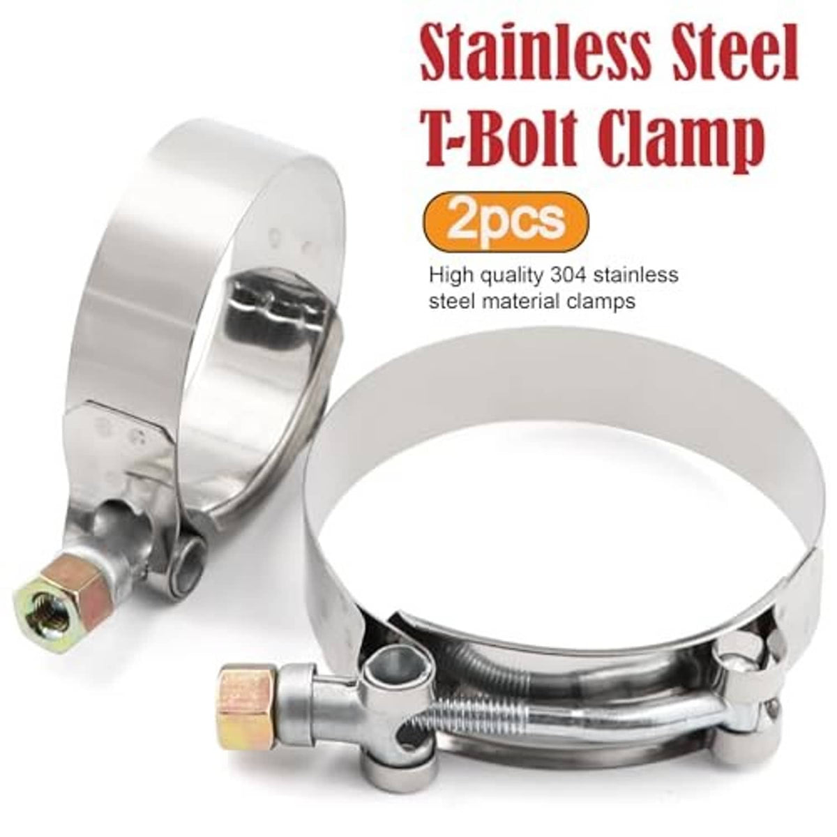 Stainless steel T-bolt clamps (2) with 45° silicone elbow coupler, black outer and red inner