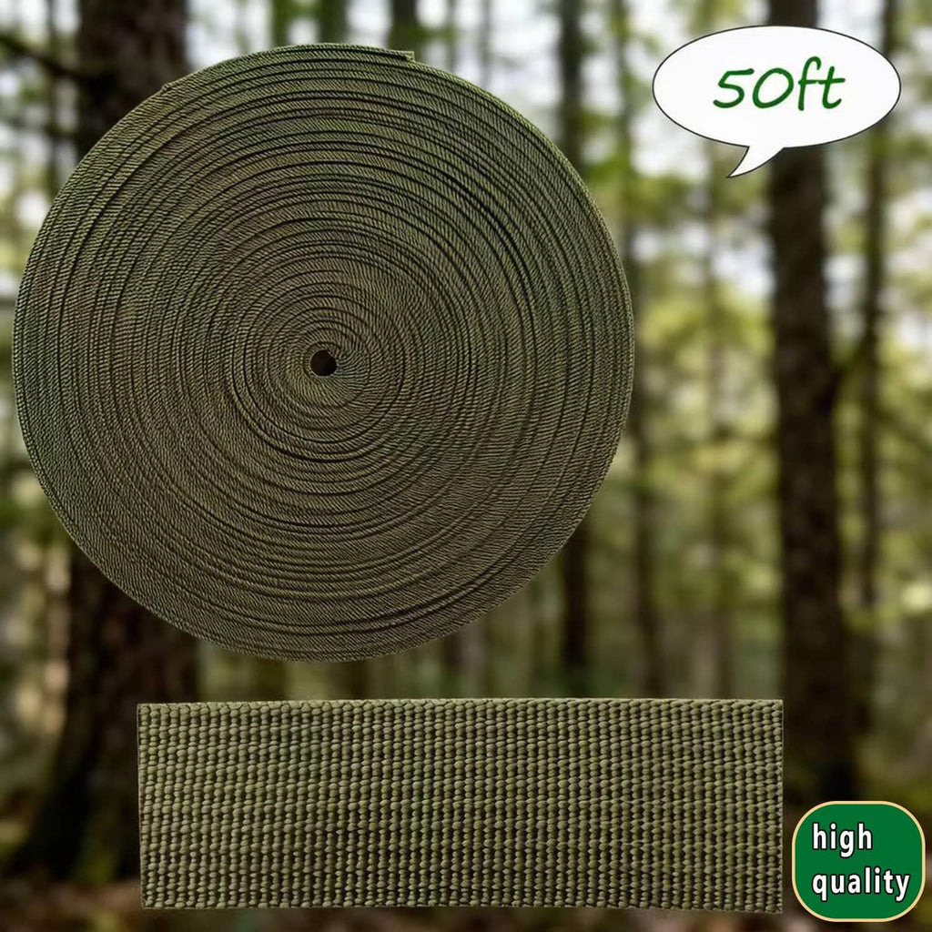 Army green tree rope tie roll with woven texture and soft flat strap band